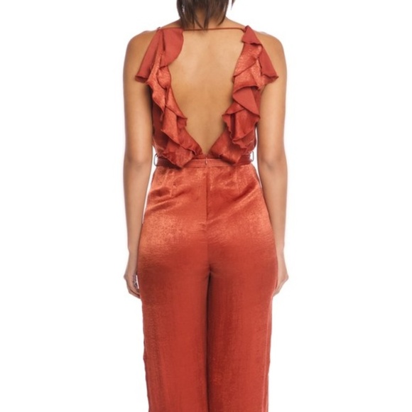V-Neck Ruffle Satin Women's Jumpsuit - Picture 3 of 5